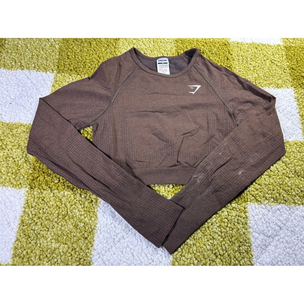 Gymshark Vital Seamless 2.0 Long Sleeve Crop Top Brown‎ Marl Medium B1A3D